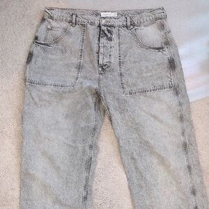 Topshop Men's Light Gray Relaxed Denim Jeans